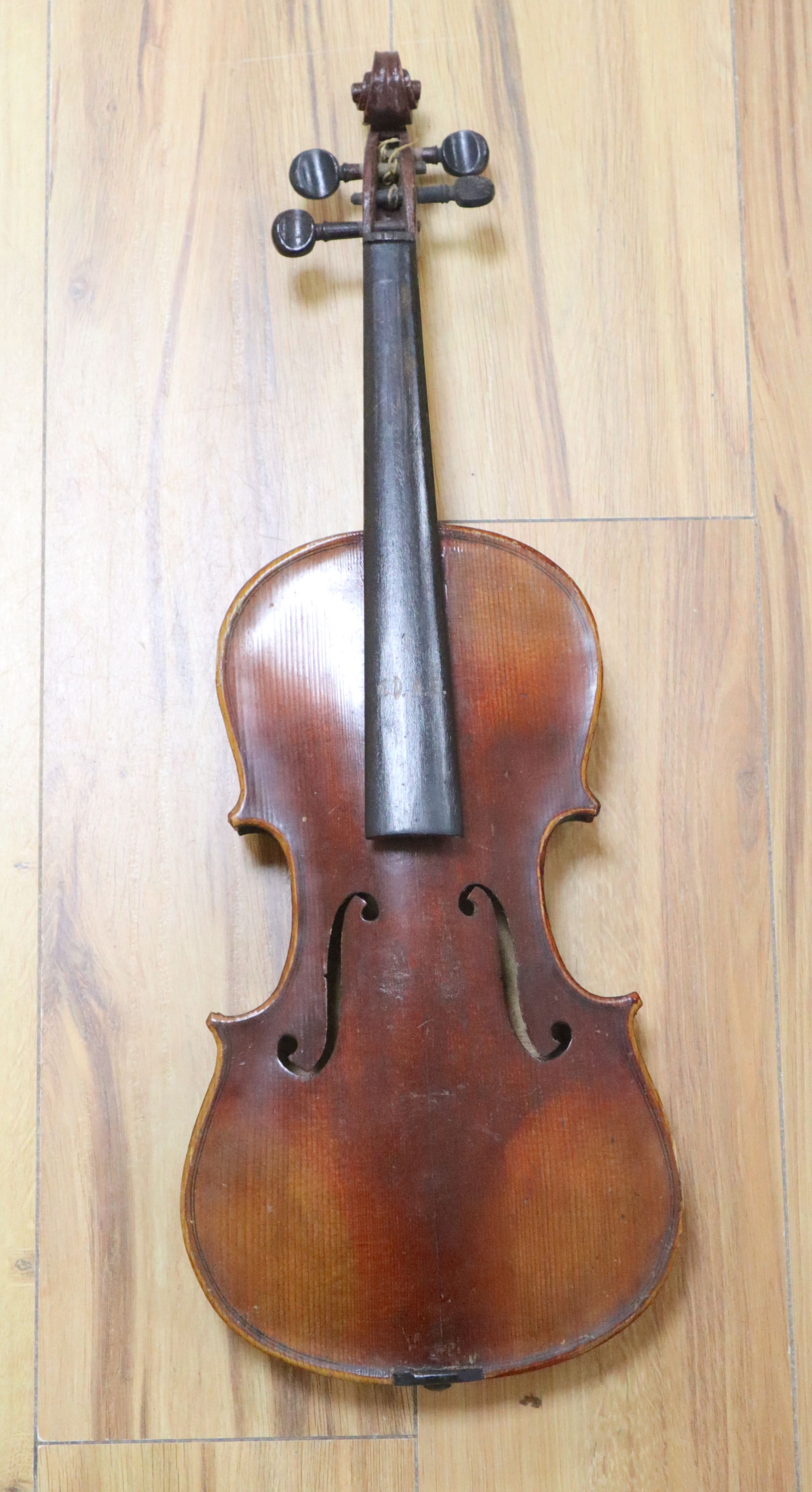 A 19th century German violin, length of back 35.5cm, cased